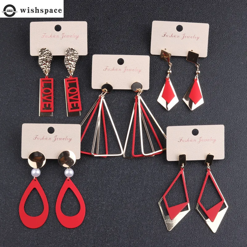 Женские богемные серьги Wishspace ажурные красные с капельками воды нестандартные