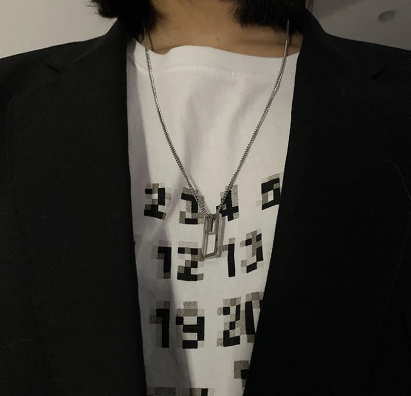 

Geometric rectangular titanium steel hiphop hip-hop necklace cool bungee simple pendant for men and women