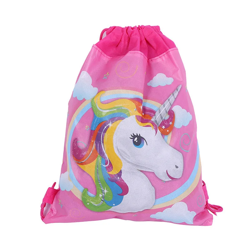 

10pcs/lot Baby Shower Lovely Unicorn Mochila Non-woven Fabrics Birthday Party Wedding Decoration Flower Drawstring Gifts Bags