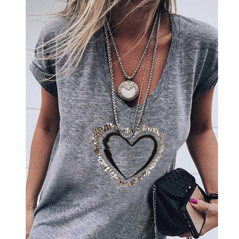 Женская футболка с коротким рукавом и V-образным вырезом | одежда