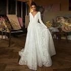 Простое темпераментное атласное свадебное платье MACDUGAL с V-образным вырезом и длинными рукавами, очаровательное вечернее платье в стиле бохо, простое модное
