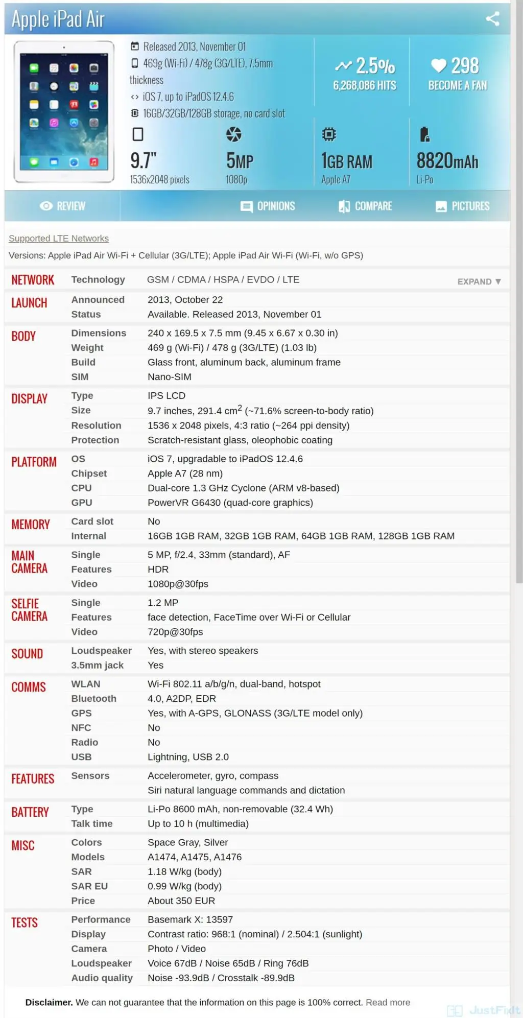 

Original 80% New Used Apple IPad air 2013 Wi-Fi 9.7" Unlock Space Gray, Silver Color