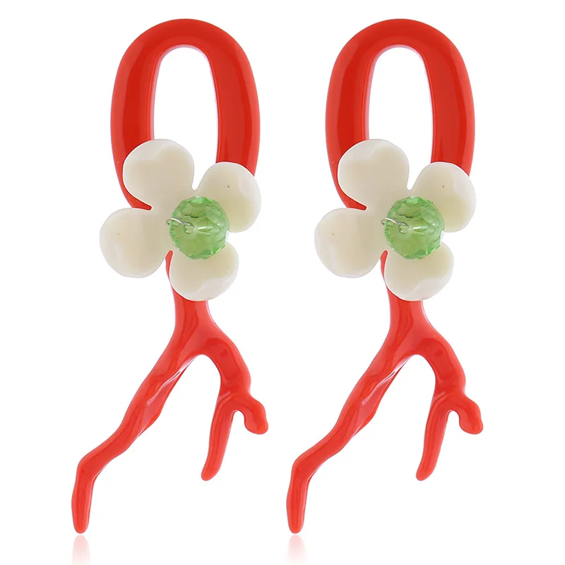 B Red Boho Цветок Для женщин мотаться себе серьги смоленая оболочка коралловый слоев серьги винтажная Этническая биж - Окраска металла: B Red