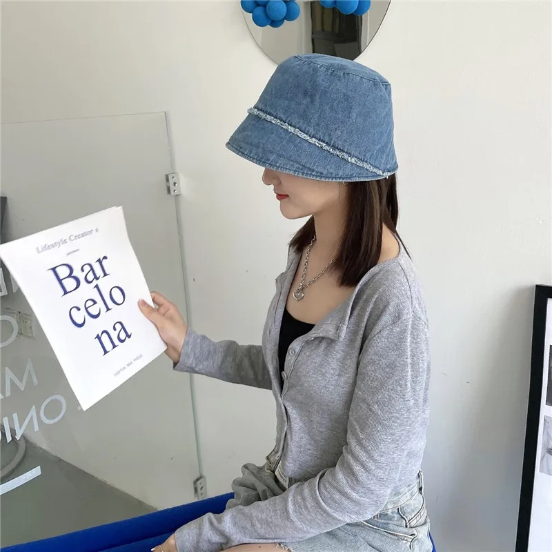

Japanese Denim Bucket hat Men and Women Four Season Hip Hop Bucket Cap Fashion Fisherman Hat Visor Retro Basin Hat