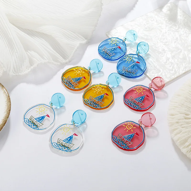 

Модные прозрачные желеобразные круглые акриловые серьги для женщин, креативные летние солнечные очки для океана, аксессуары в Корейском ст...