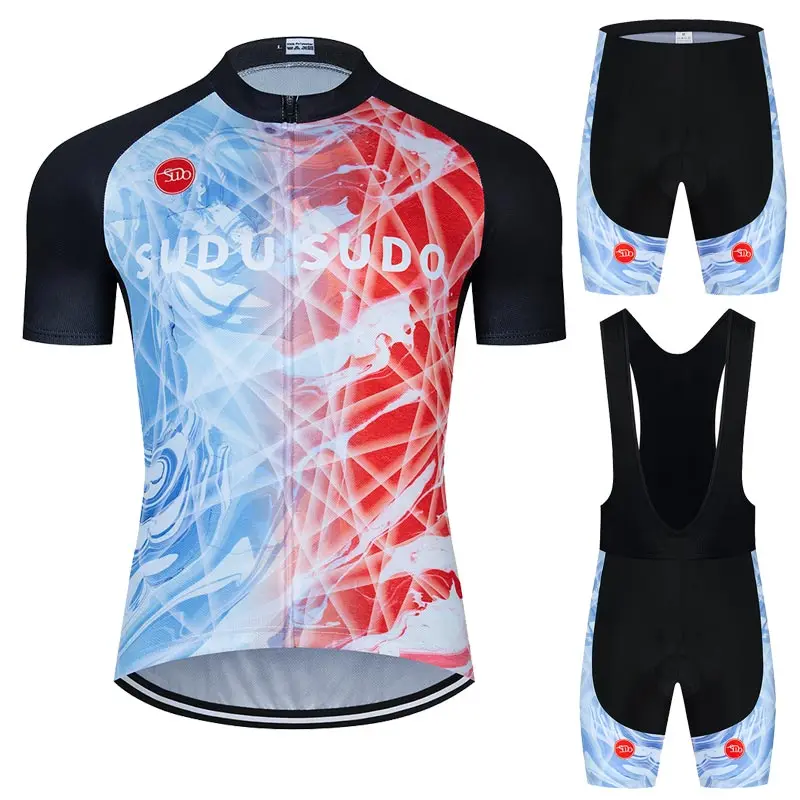 

SUDUSUDO Men's Cycling Jersey Set Road Bike Shirts Short Sleeve Breathable Cycling Clothing Bib Shorts with 20D Gel Padded