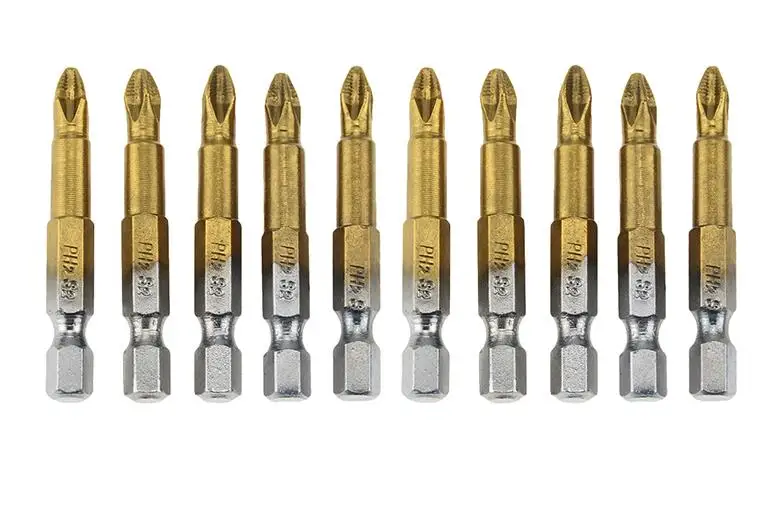 10pcs 50mm set 10/5 шт Титан покрытием PH2 Нескользящие биты электрическая отвертка бит 1/" Шестигранным хвостовиком для ремонтных работ 50 мм 25 мм - Цвет: 10pcs 50mm set