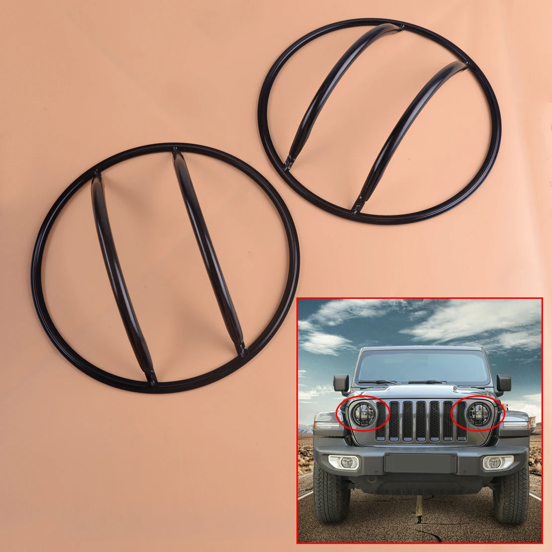 

beler 1Pair Black Iron Front Headlight Lamp Guard Protector Cover Fit for Jeep Wrangler JL 2018 2019 2020