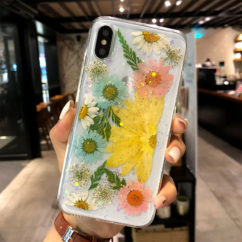 05 Настоящие сухие цветы чехол для телефона для iPhone X 7 8 Plus прозрачный мягкий ТПУ красивый прессованный задний Чехол для iPhone 11 11 Pro Max - Цвет: 05
