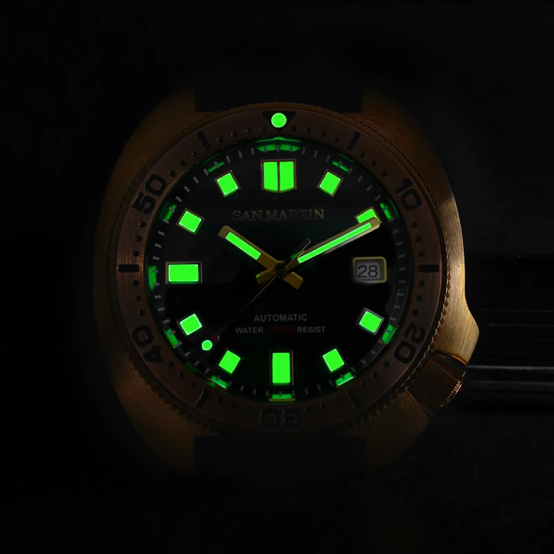 

San Martin Abalone Bronze Diver Watches Men Mechanical Watch Luminous Water Resistant 200M Leather Strap Stylish Relojes