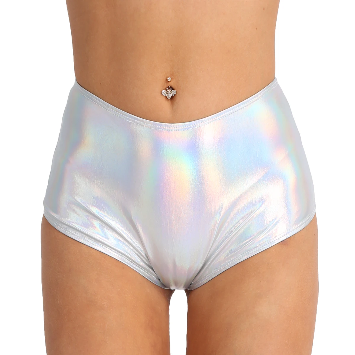 

Women Shiny Metallic Patent Leather Hot Pants Back Zipper High Waisted Booty Shorts Bottoms Shorts For Raves Dance Swimwear