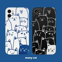 retro doodle line art cat kawaii japanese phone case for iphone 12 11 pro max xr xs max 7 8 plus x 7plus case cute couple cover