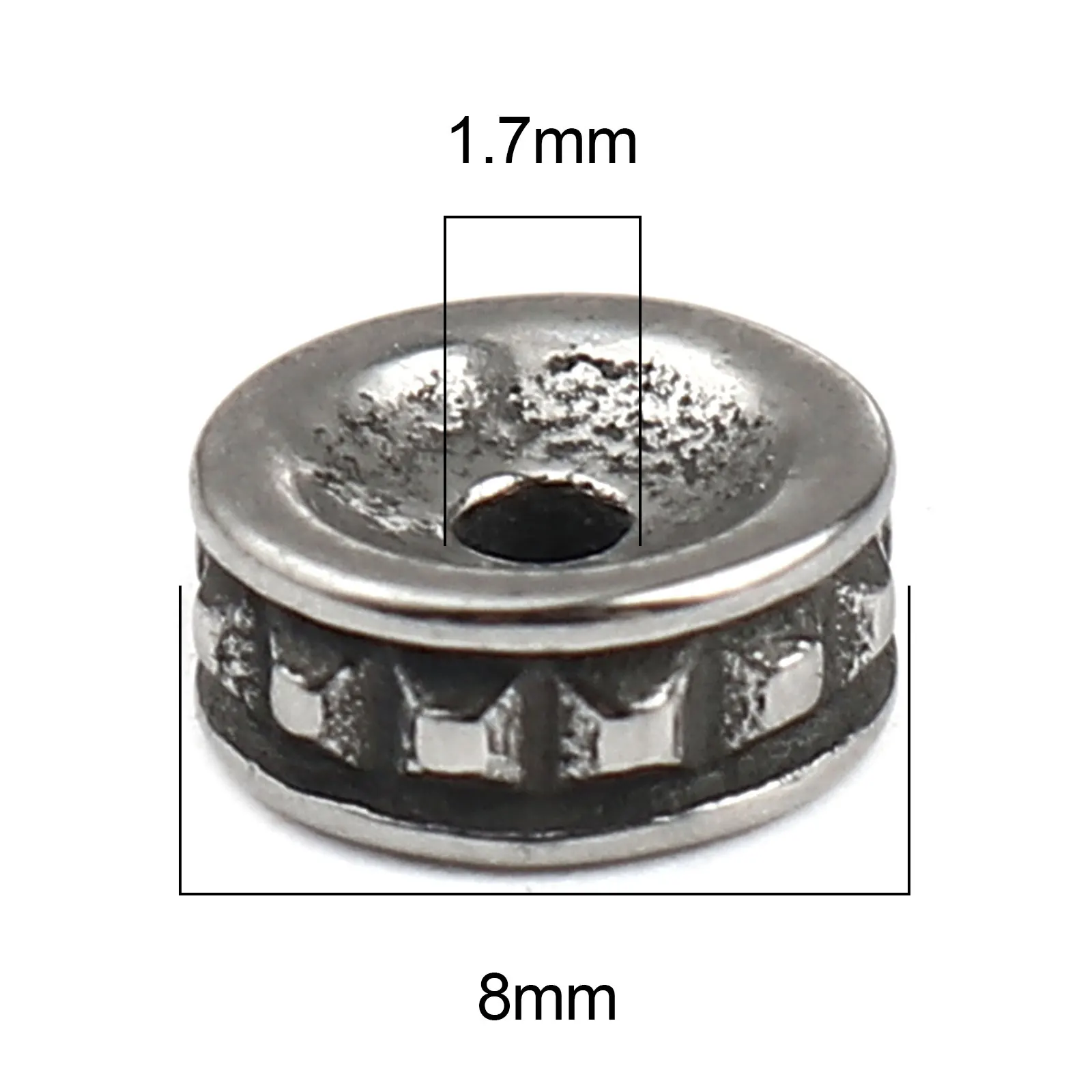 

8Seasons Vintage Stainless Steel Beads Round Antique Silver Color DIY Making Jewelry 8mm Dia., Hole: Approx 1.7-2.3mm, 1 Piece