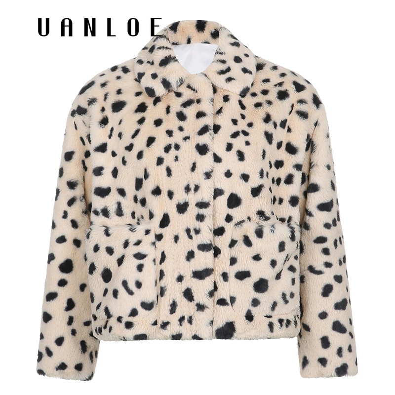 

UANLOELeopard принтом досуг свободные Тедди из искусственного меха пальто из овечьей шерсти для детей; Свободные теплые женские куртки осень-зима...