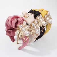 big bee headband accessories for women simulated pearls hairbands satin with glass rhinestone hair band luxury lady headdress