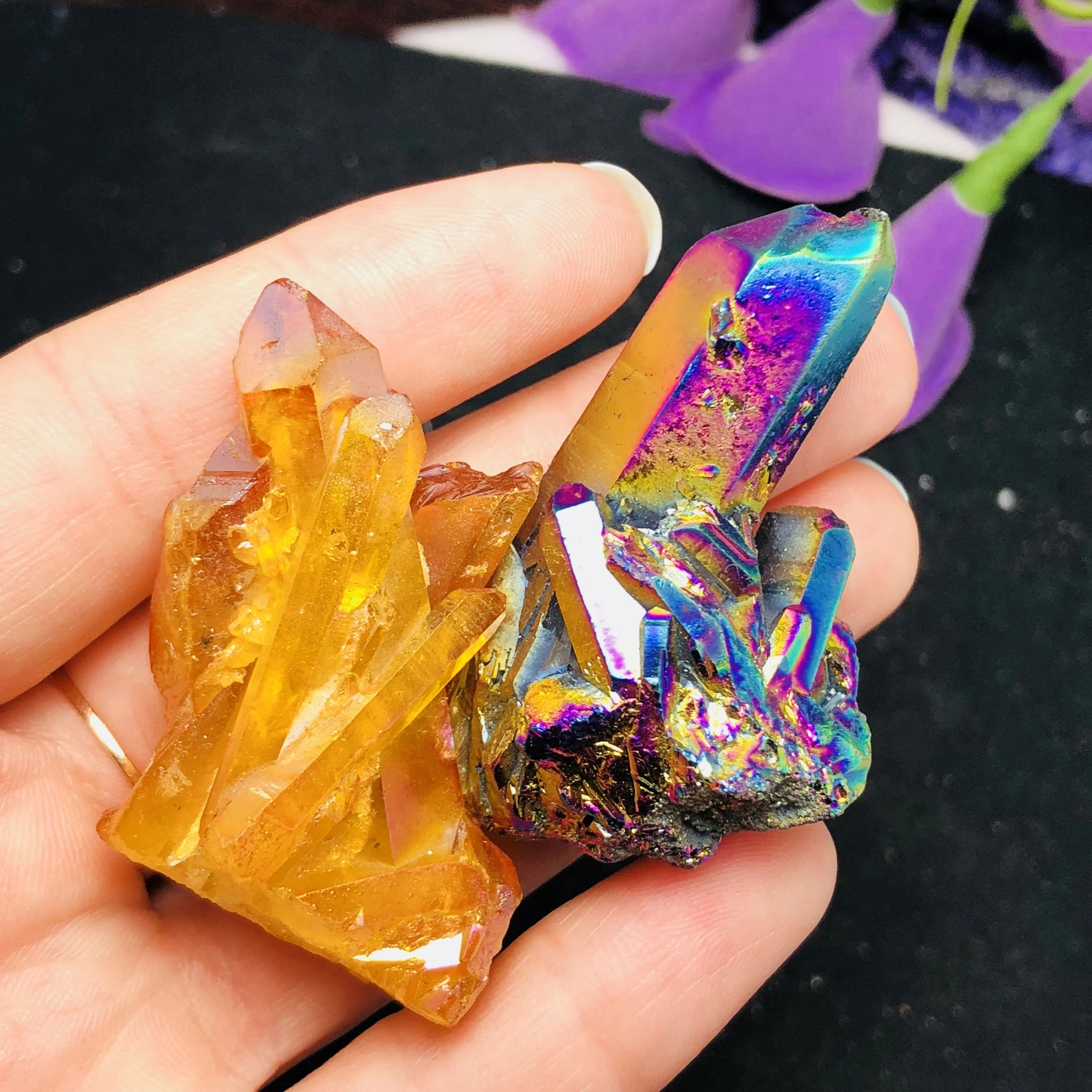 2 шт. аура кварцевый кристалл кластер Ангел Аура натуральный Druzy Geode образцы