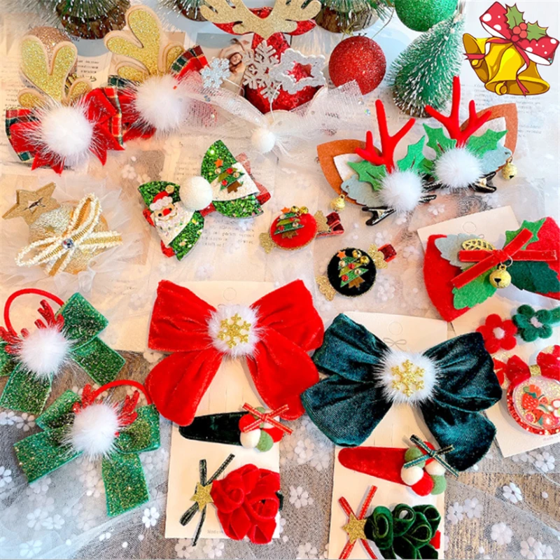 

10 шт./Лот, аксессуары для волос для девочек, Рождественская заколка для волос с бантом, Рождественская заколка для волос, новые милые зажимы ...