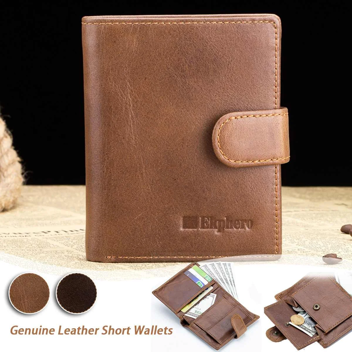 

Genuine Leather Men's Wallet Vintage Zipper Money Clip Short Coin Bags Bank Card Business Card Organizer Father's Day Gift