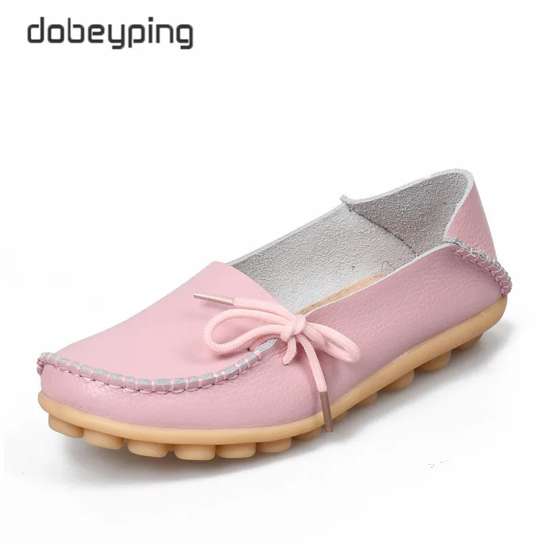 Pink Новые женские мокасины на плоской подошве г. Осенние женские лоферы женская обувь из натуральной кожи женские Балетки без застежки с бантом Размер 35-44 - Цвет: Pink