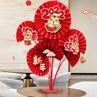 chinese new year paper fan table decoration 2022 tiger red round desktop paper fans festival supplies for living room garden