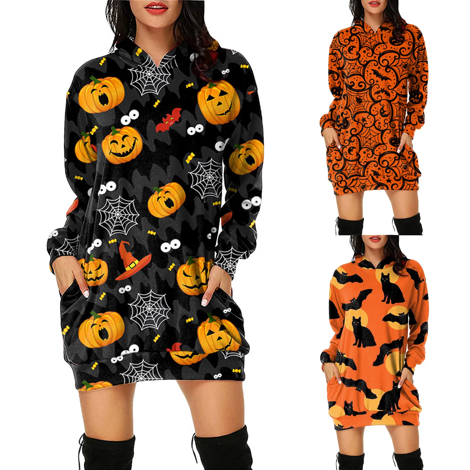 

Женское платье с капюшоном, длинным рукавом и карманами