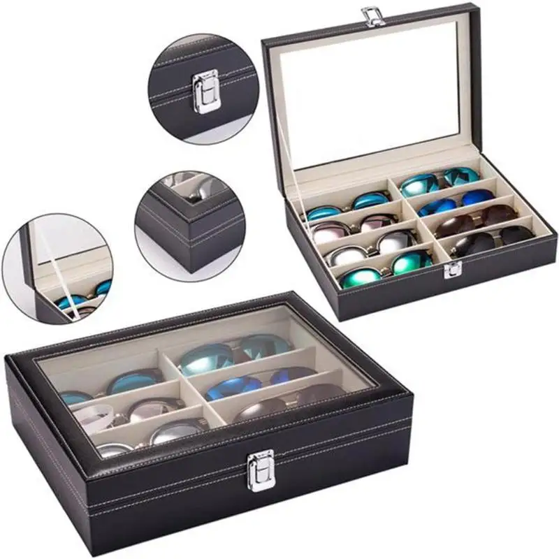 8 ячеек кожаный чехол для очков футляр хранения солнцезащитных