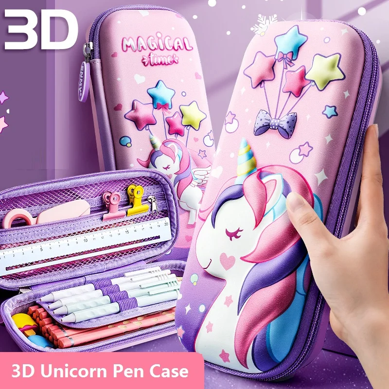Pink Unicorn Pencil Case EVA 3D Pen Box Stationery Organizer School Supplies Kawaii Ruler Erasers Holder Gift Pouch Ins Storage