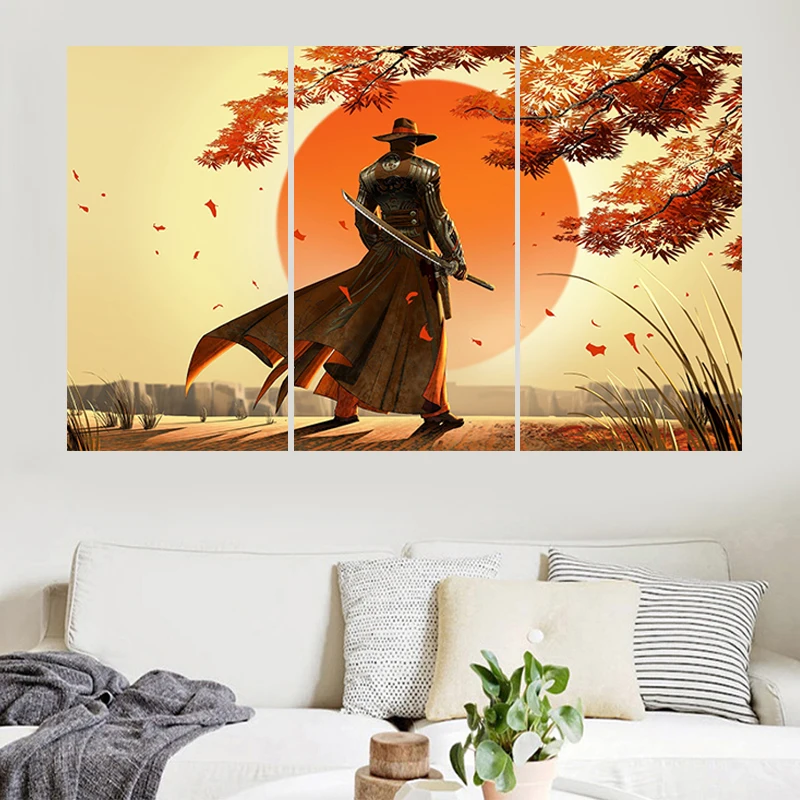 Картины с золотым солнцем Самураем и мечом домашний декор портретная Картина на
