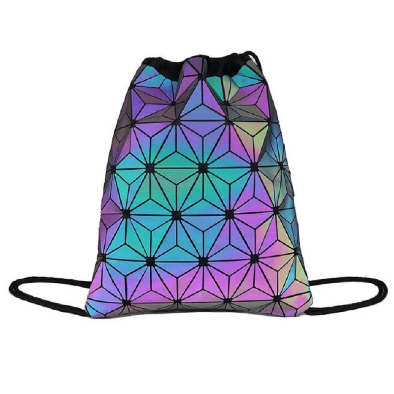 Новинка женский рюкзак на шнурке голографический геометрический светящийся для
