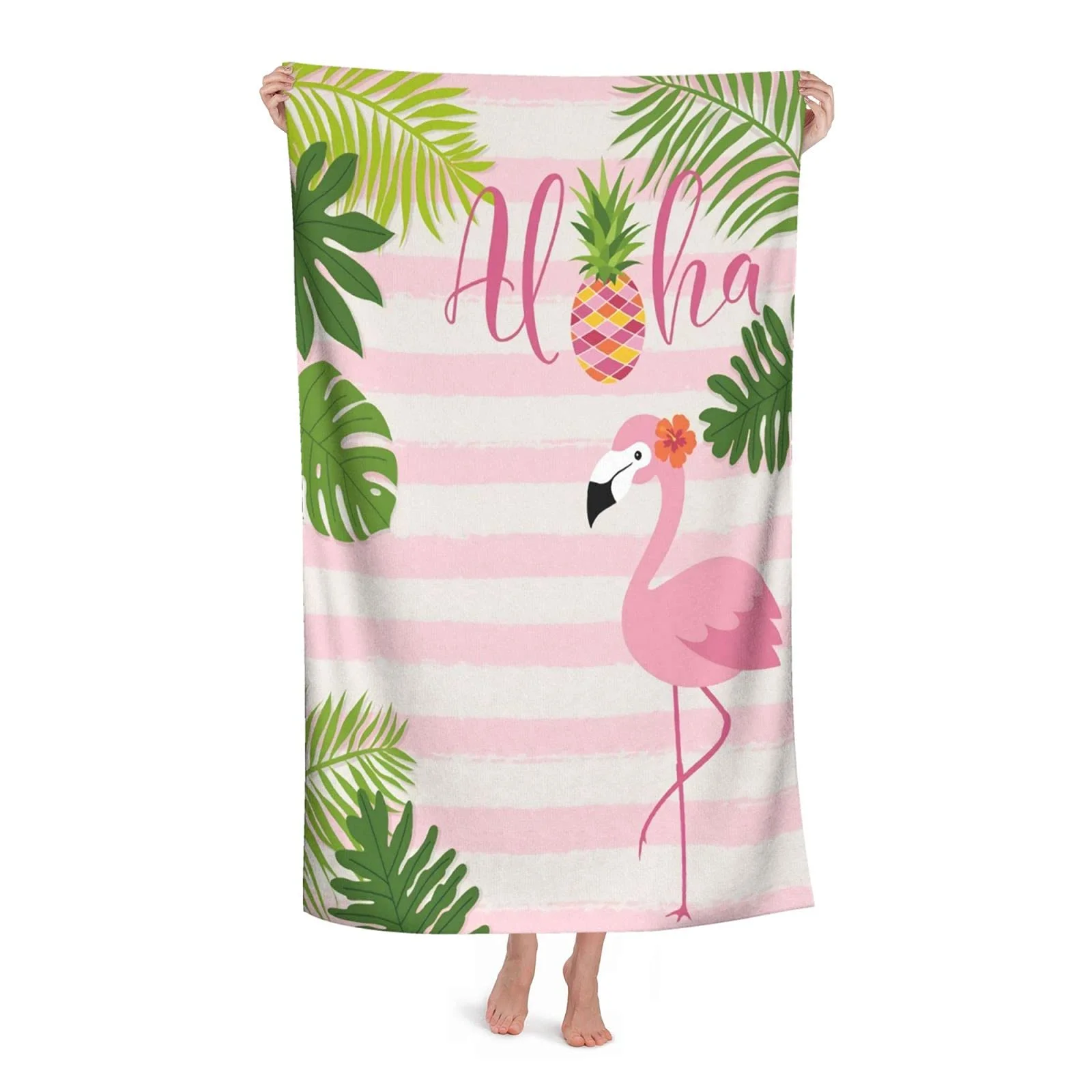 

Пляжное полотенце из микрофибры, розовое пляжное полотенце с фламинго, устойчивое к выцветанию, супервпитывающее полотенце для бассейна, д...