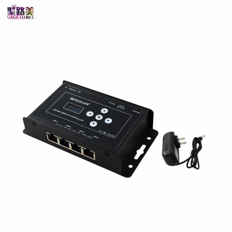 

Новый светодиодный Artnet на DMX512 контроль ler 4CH DMX преобразователь сигнала 512 каналов вход ЖК-дисплей 4 порта выход Artnet-DMX Система управления