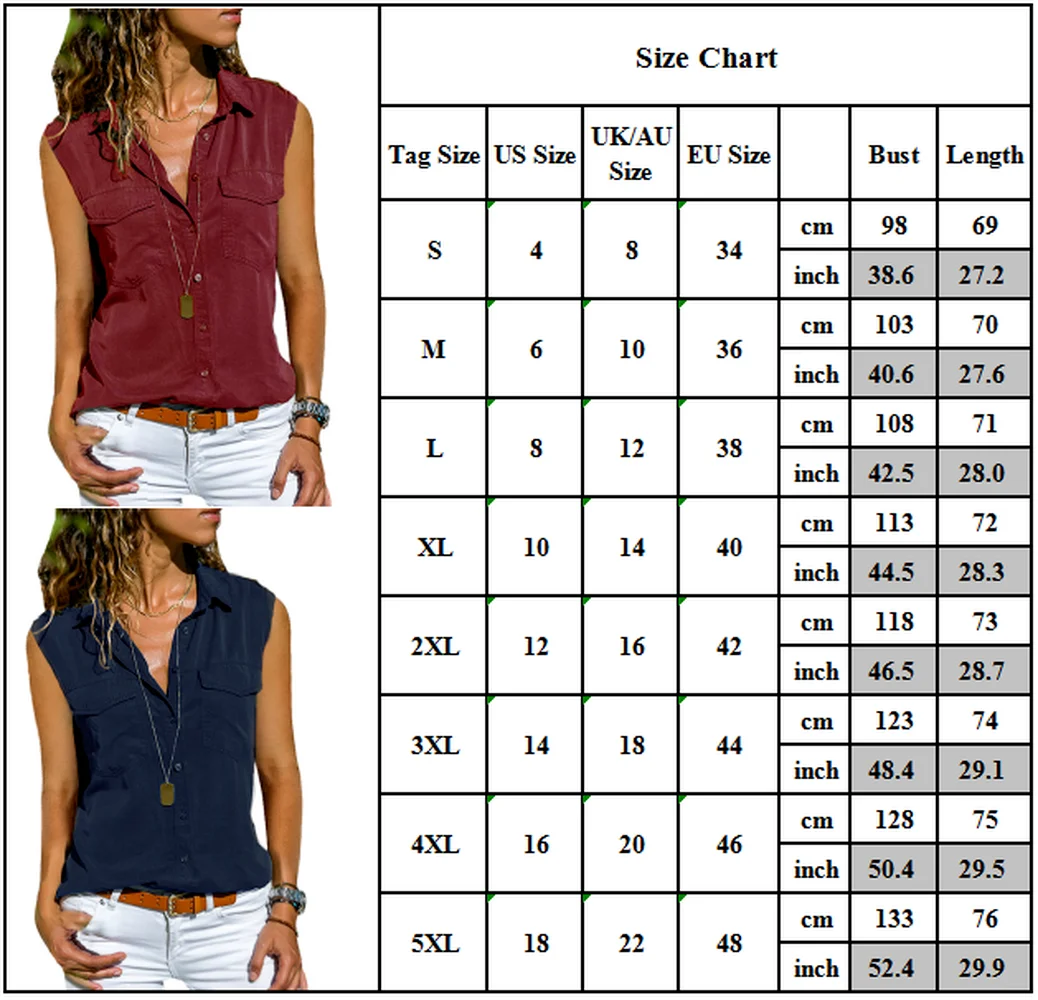 

Womens Summer Sleeveless Pocket T-Shirt Casual Work Button Down T Shirts Tops