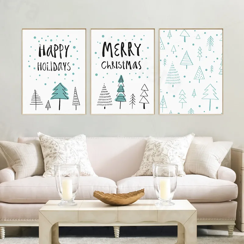 Рождественская Скандинавская мультяшная елка холст живопись сине-белый