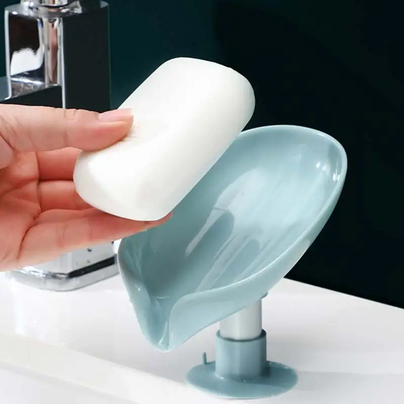 

Leaf-shaped Soap Dish Box Soap Holder Drain Rack Toilet Soap Box Perforated Free Standing Suction Cup Travel Bathroom Accessorie