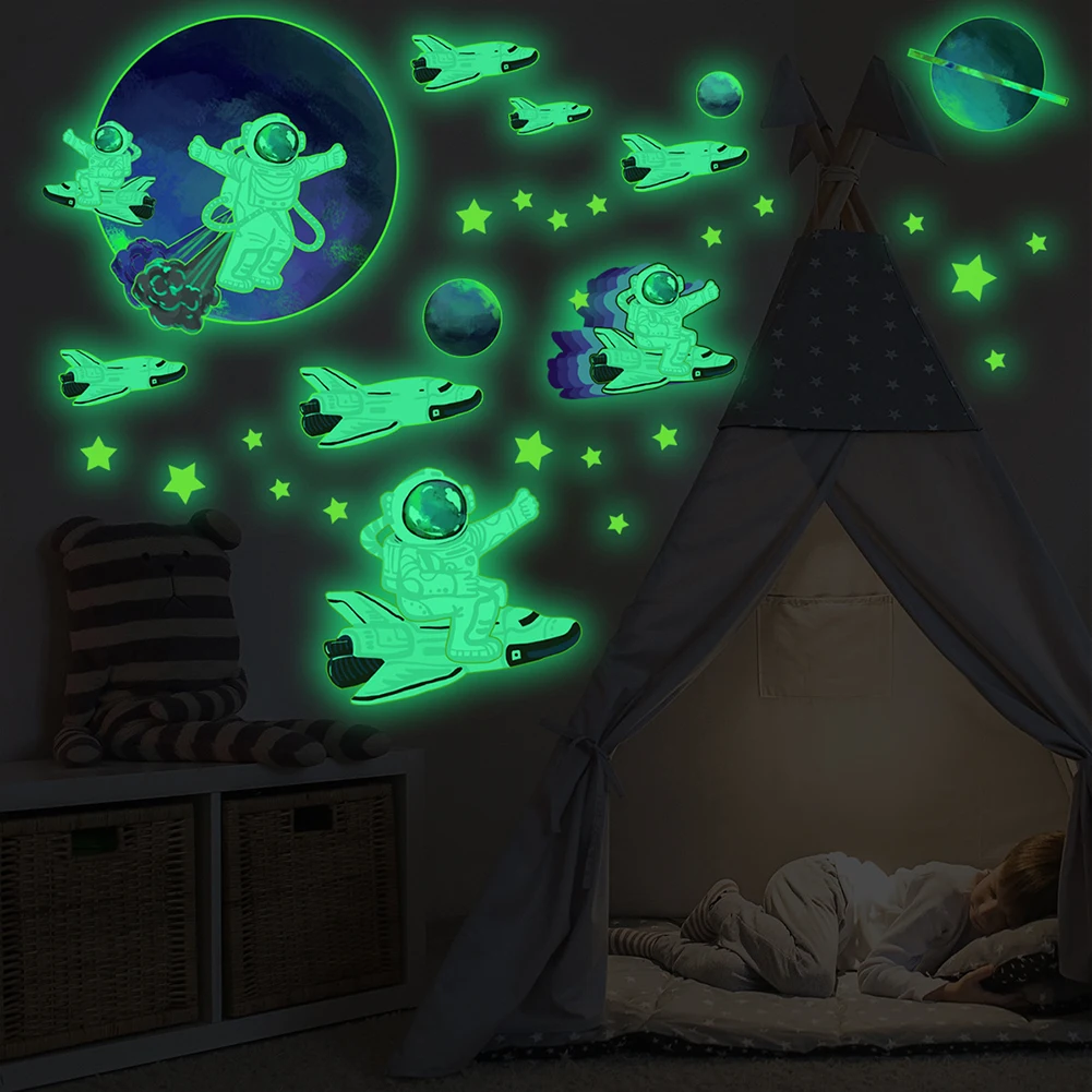 

Removable Decals Kids Room Home Decor PVC Luminous Glow In Dark Party Wall Sticker Gift Space Astronaut Self Adhesive Ceiling