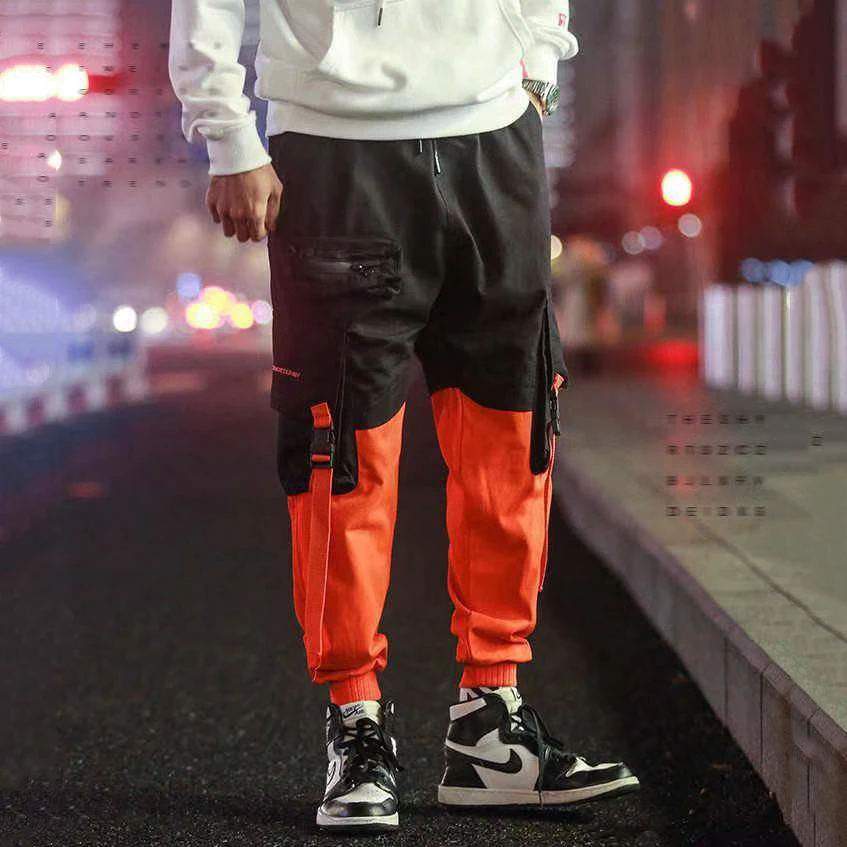 Брюки карго мужские свободные хип хоп Уличная джоггеры корейский карман