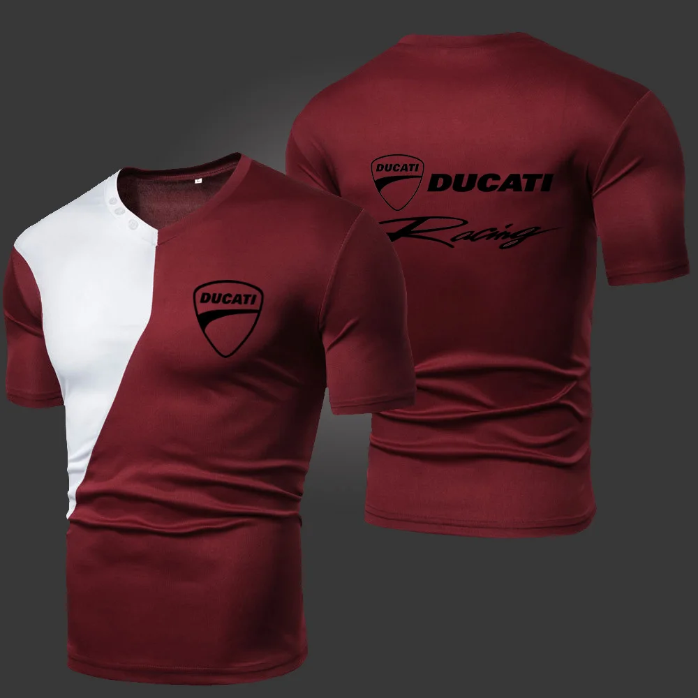 

Brand T-Shirts Ducati Men's Pure Cotton Solid Color Men Casual Sports Slim Short Sleeve V-Neck T-Shirt Top Tee For Male