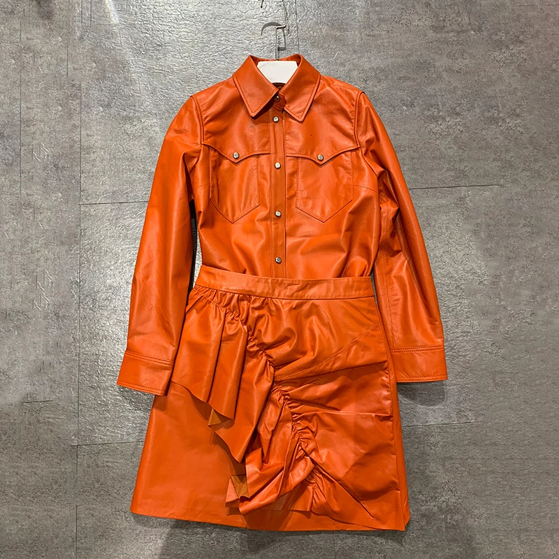 Комплект из искусственной кожи двух предметов для женщин куртка с воротником