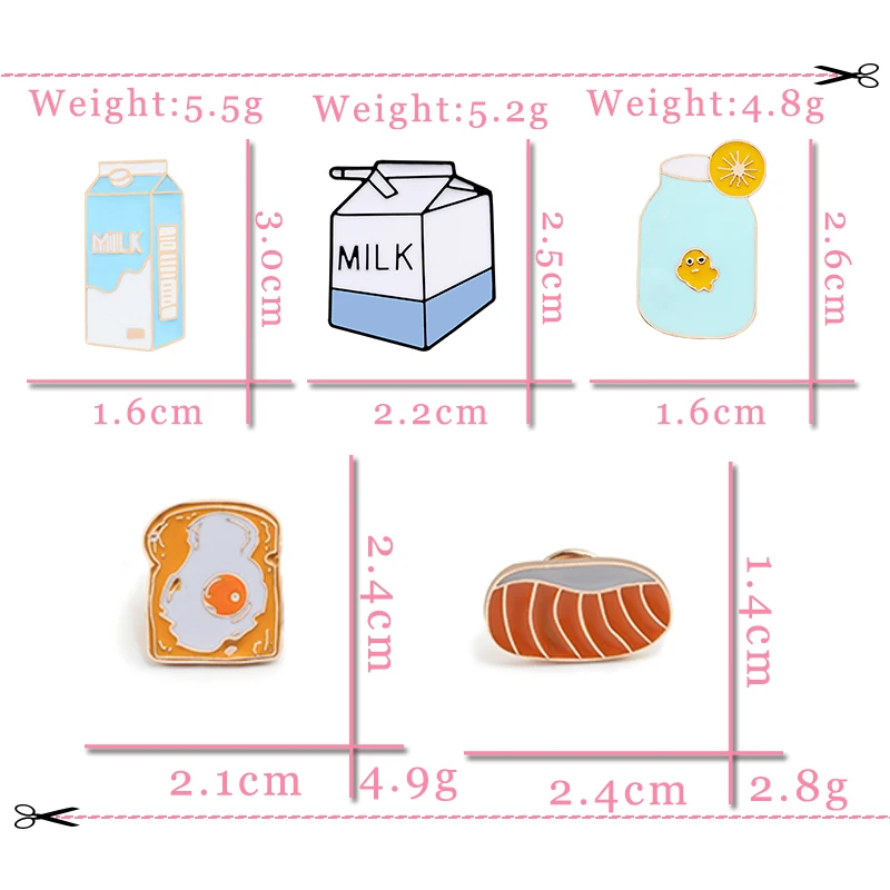 Броши на лацкан с изображением завтрака бутылки молока яйца хлеба суши еды брошь