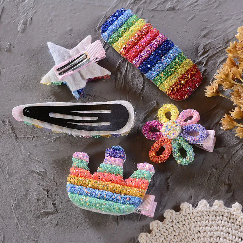 New Rainbow Sequin BB Clip Crown Flower Hairpins Children Girls Kids Hair Clips Pin Barrettes Accessories Ornament Hairclip |