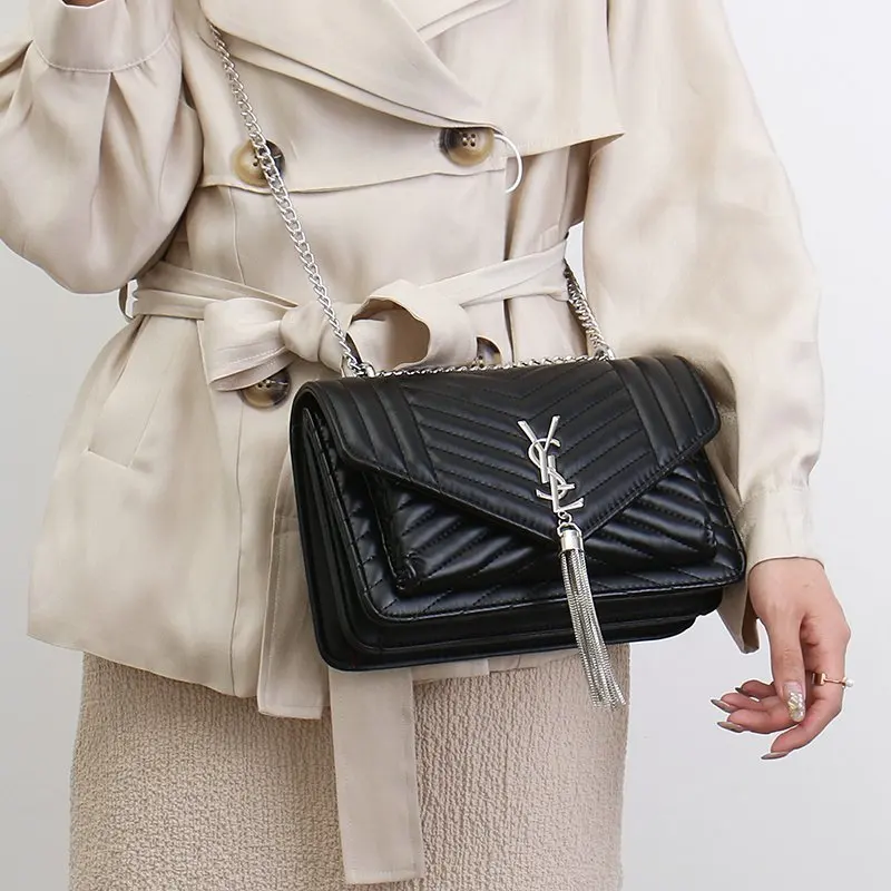 

New Fairy Style Solid Color Striped Shoulder Tassel Bag Retro Crossbody Messenger Bag Women