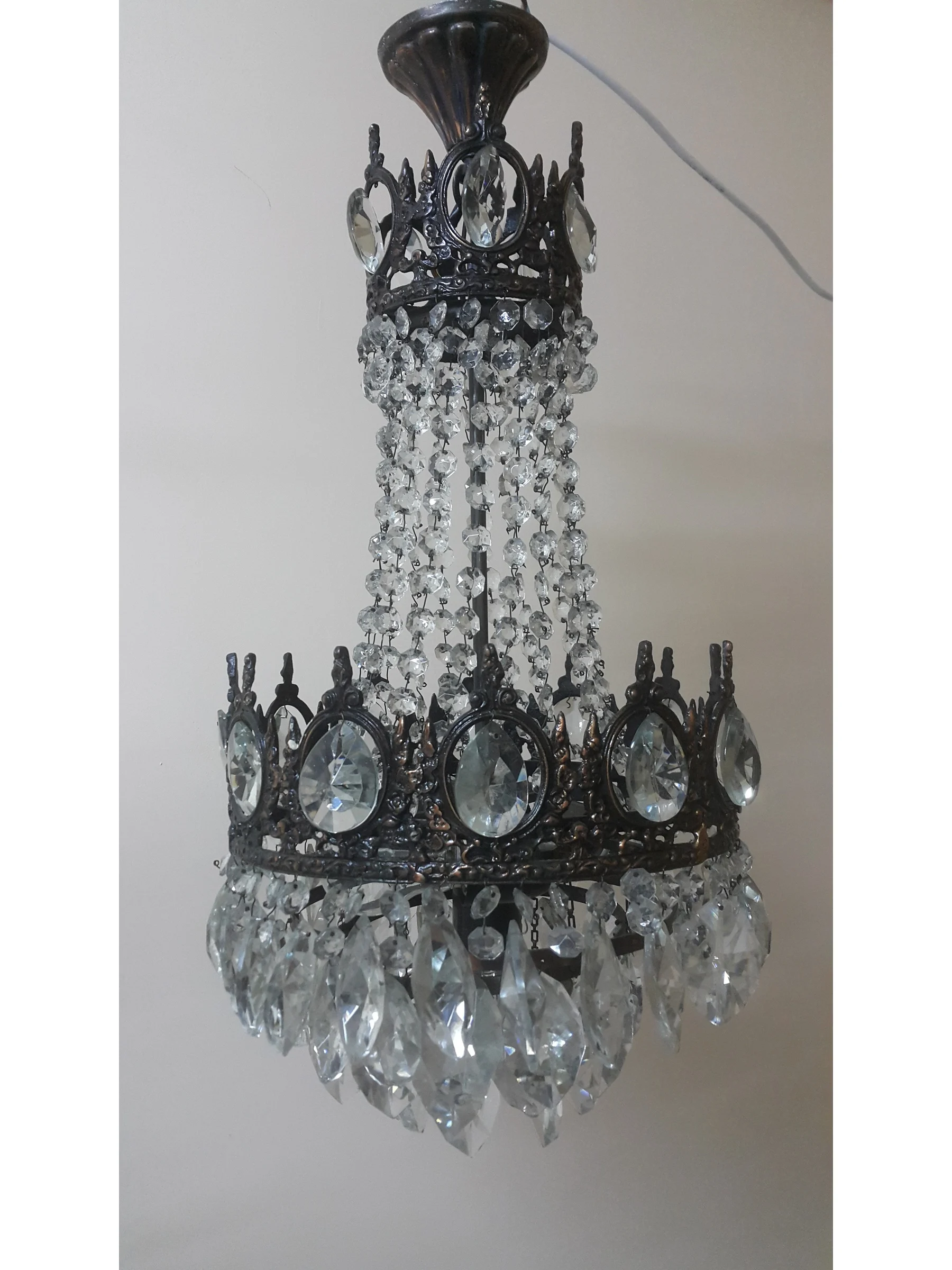 

Antique Vnt French BIG Basket Crystal Chandelier Lamp Lustre 1940's