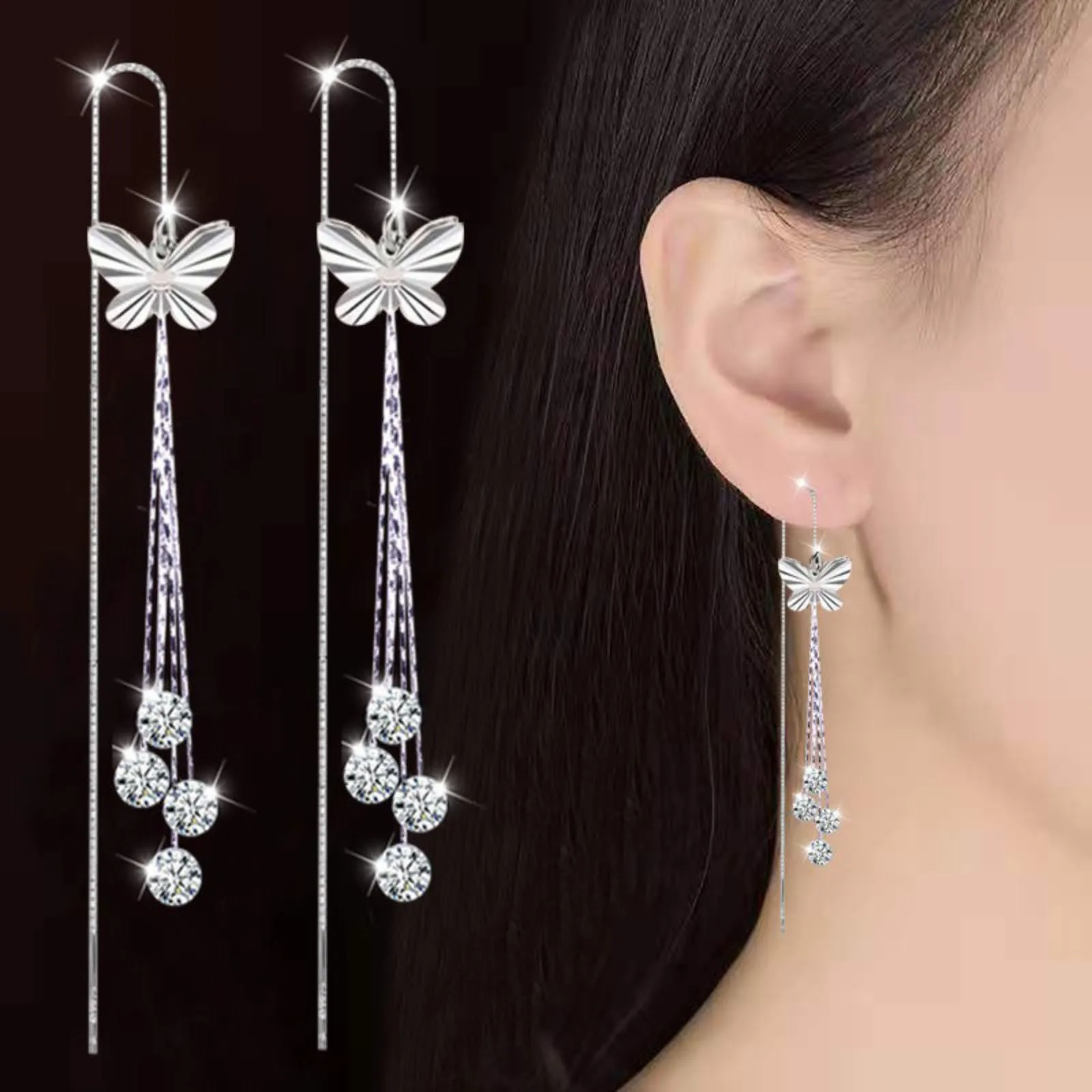 

Butterfly Long Tassel Drop Earrings Silver Color 2022 Fashion Hanging Women Earrings Jewelry Girls GIfts Pendant Dangle Earrings