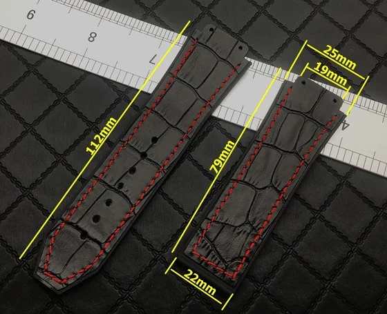 Blk red line strap Цветной 25*19 мм из натуральной кожи резиновый силиконовый ремешок для часов с застежкой бабочкой для Hublot ремешок для большого взрыва ремень классический fusion инструменты - Цвет ремешка: Blk red line strap
