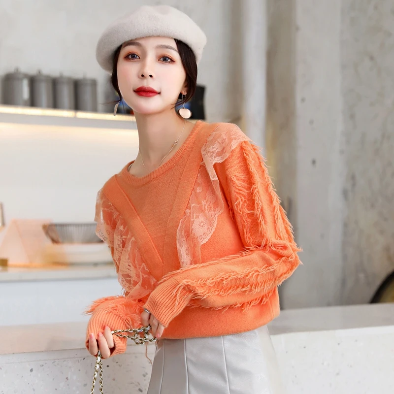 BLLOCUE 2019 New Autumn Winter High Quality Sweater Pullover Women Elegant Loose Wool Knitted Long Sleeve Ruffles Tassels Knitwear | Женская