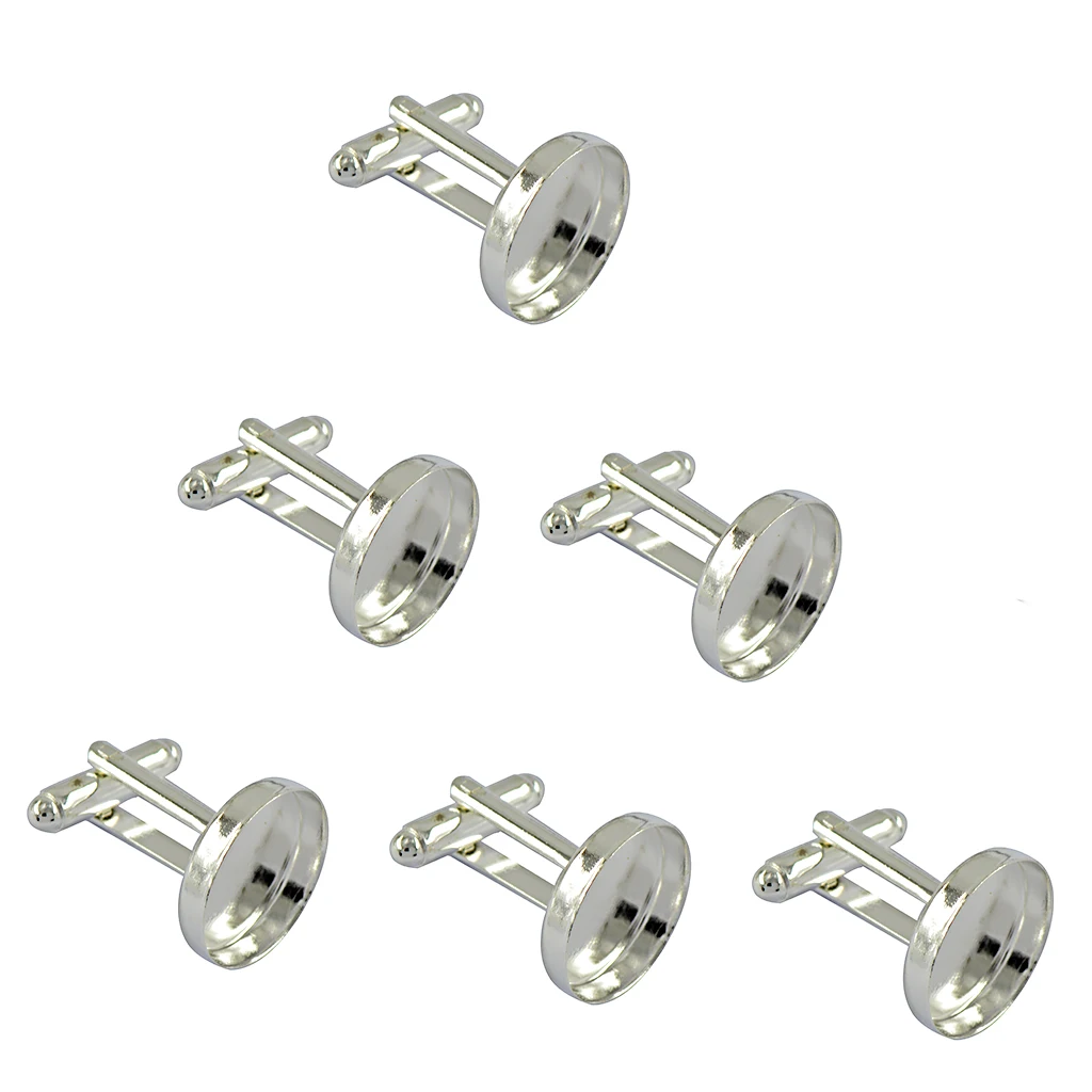 

6pcs Silver Plated Blank Setting Base Pad Cabochon Cuff Links Blank 16mm