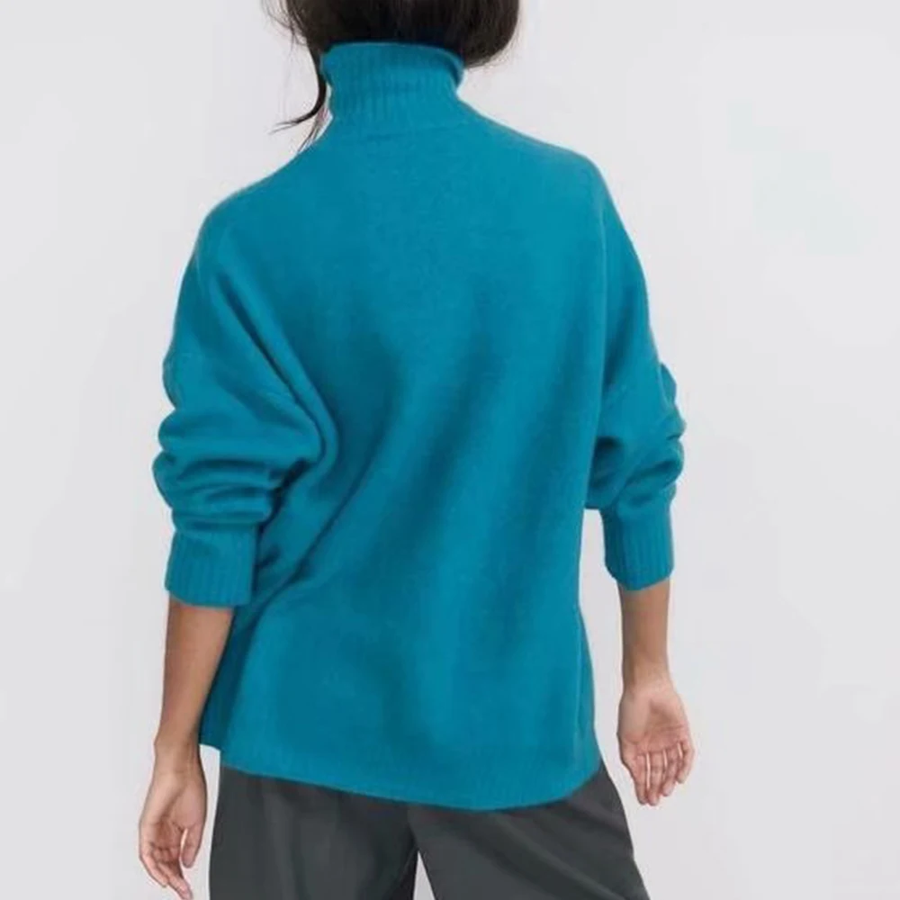 ZA новый весенний женский синий однотонный Водолазка с длинным рукавом Базовый