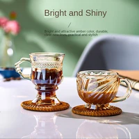 french coffee cup milk tea cup cold drink cup red wine cup amber glass retro with handle hand held small water cup kitchen bar