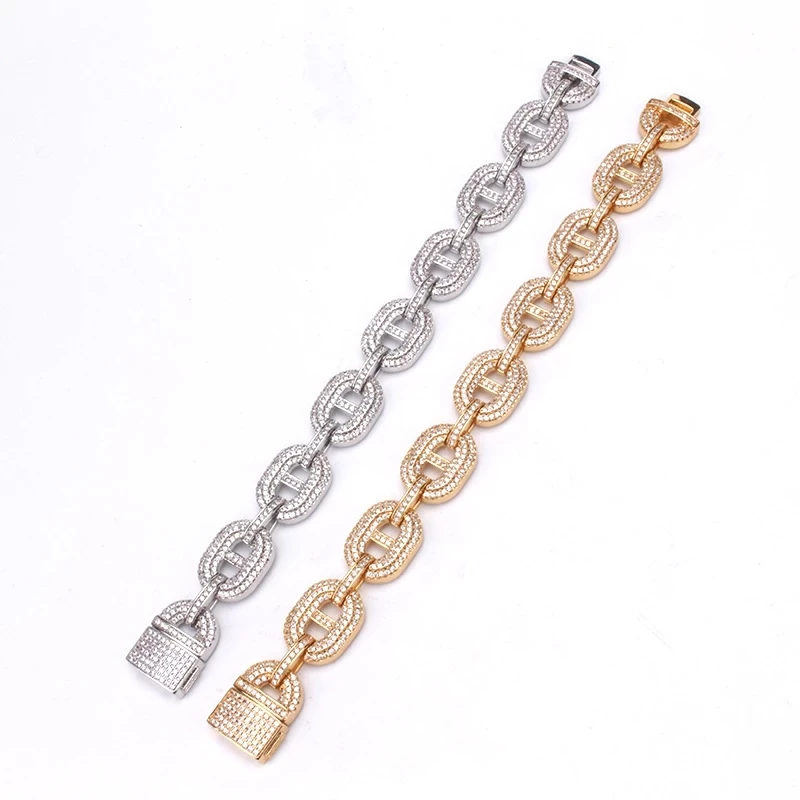 

Hip hop blending ice out men's rap singer BRACELET COPPER zircon set Miami Cuban chain link men's jewelry bracelet L0574