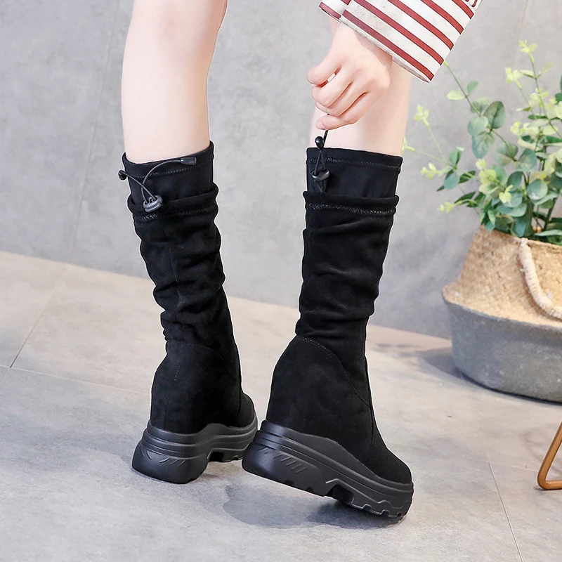 SWYIVY/Chaussure Femme Обувь на танкетке до середины икры Женская зимняя обувь 2019 года